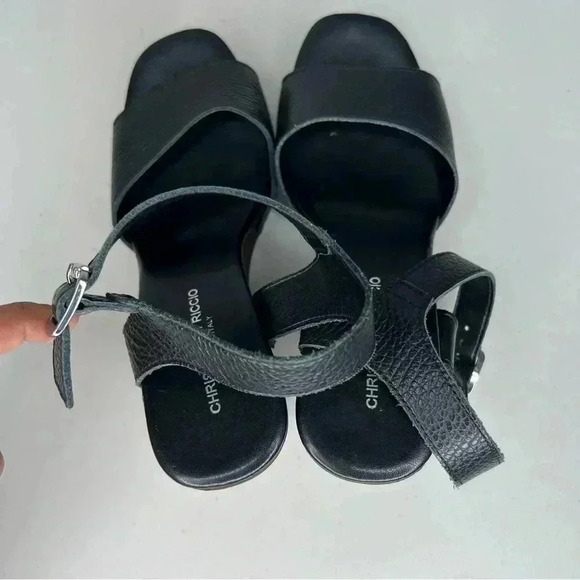 Christian Di Riccio Leather Platform Wood Clog Heel Wedge Sandals Sz 7.5 - Picture 11 of 11
